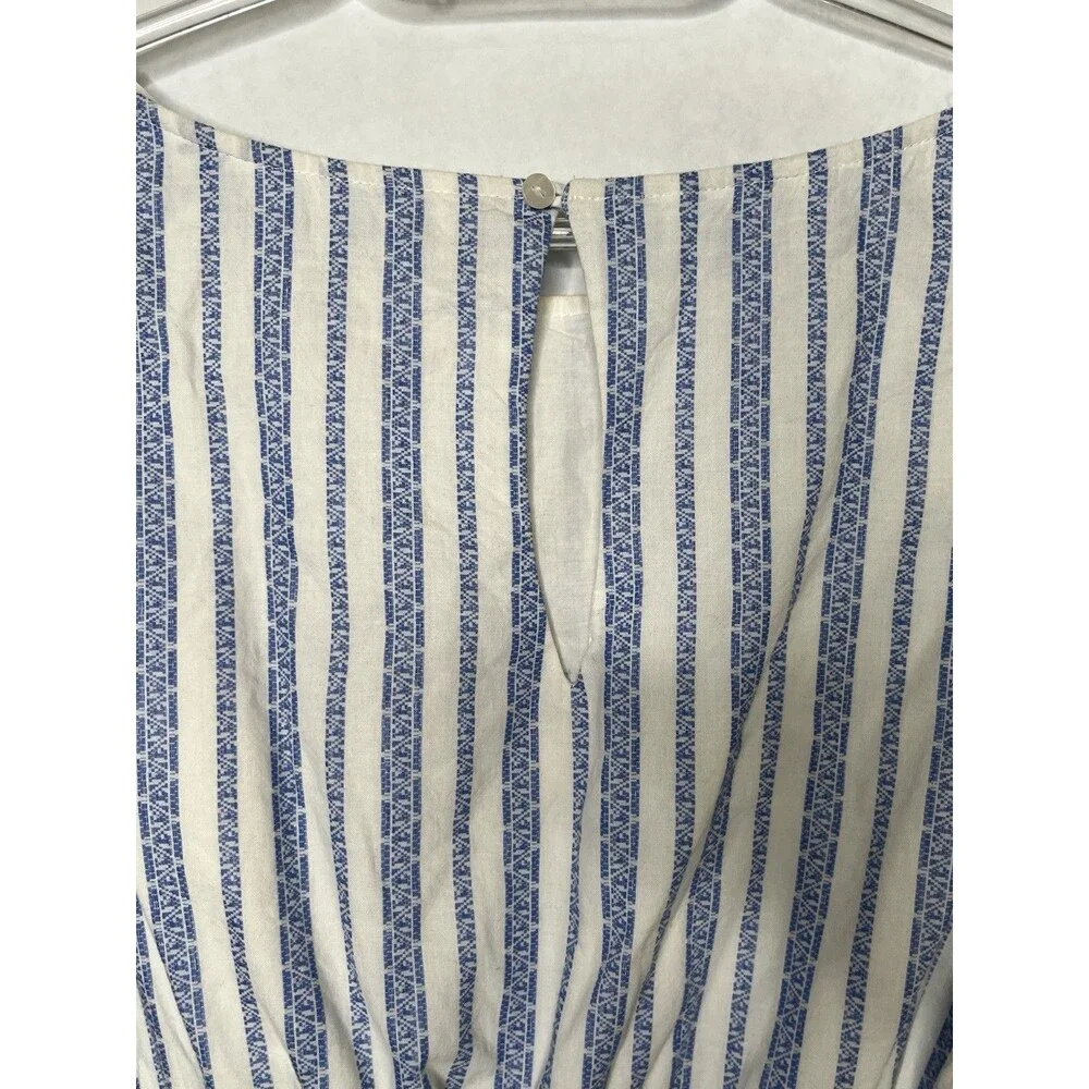 Merona Dress Women Size Small Blue White Striped Belted Pockets Cap Sleeve